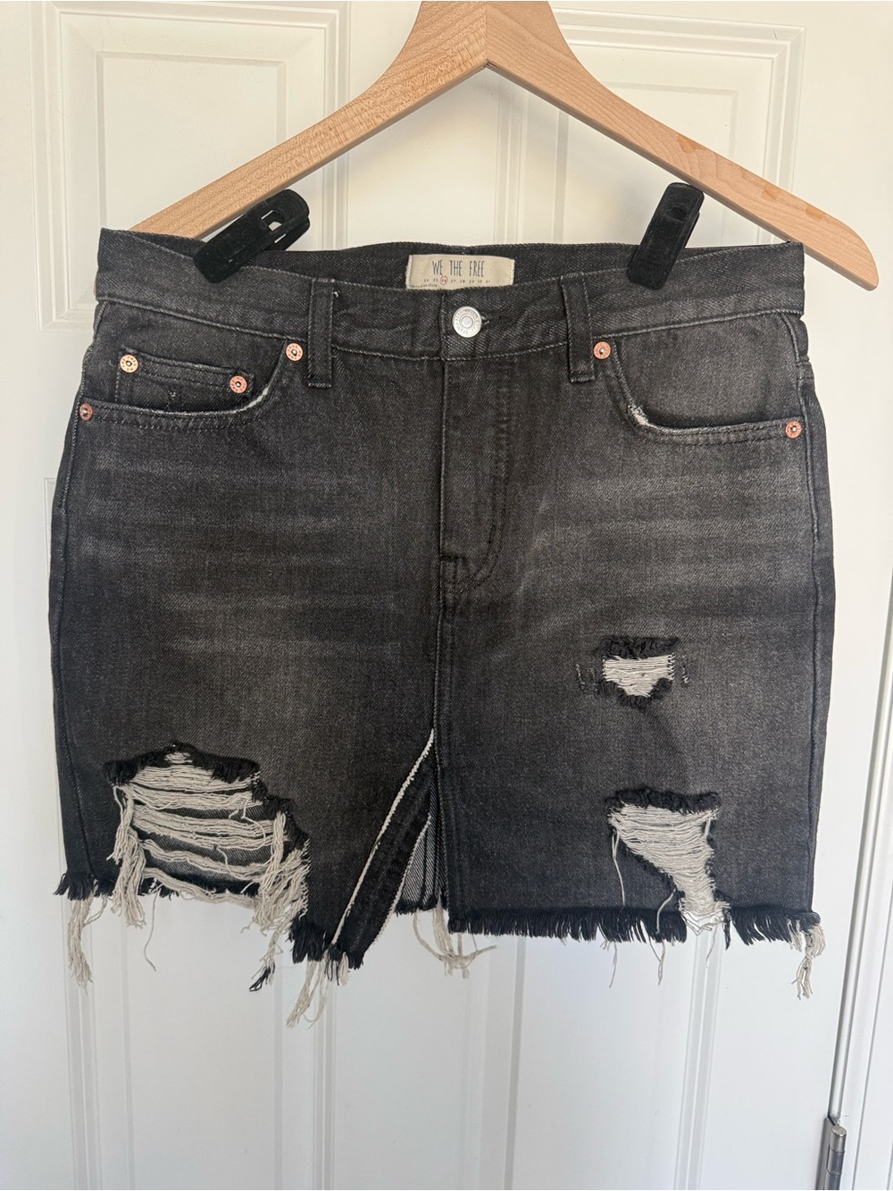 We The Free Black Denim Skirt with Branded Waist Tag